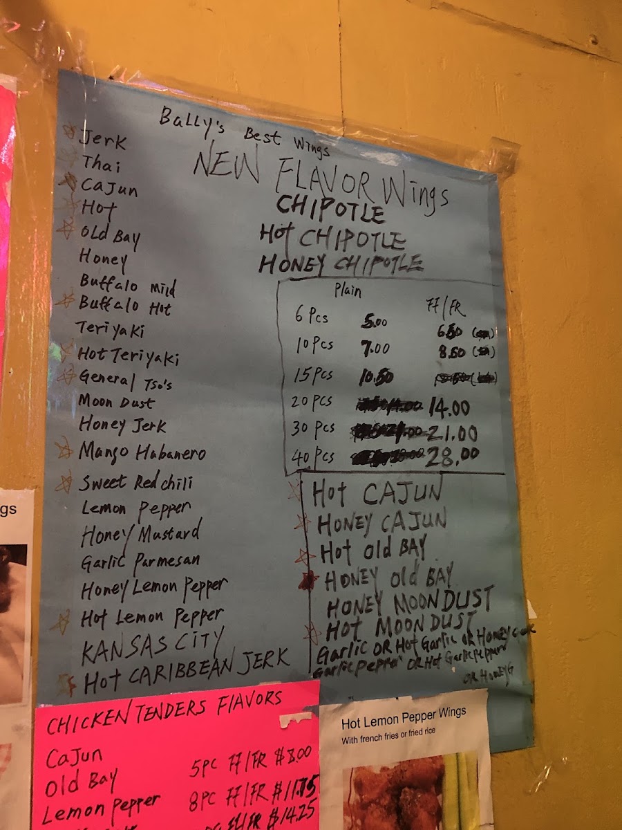 Bally's Carry Out menu board