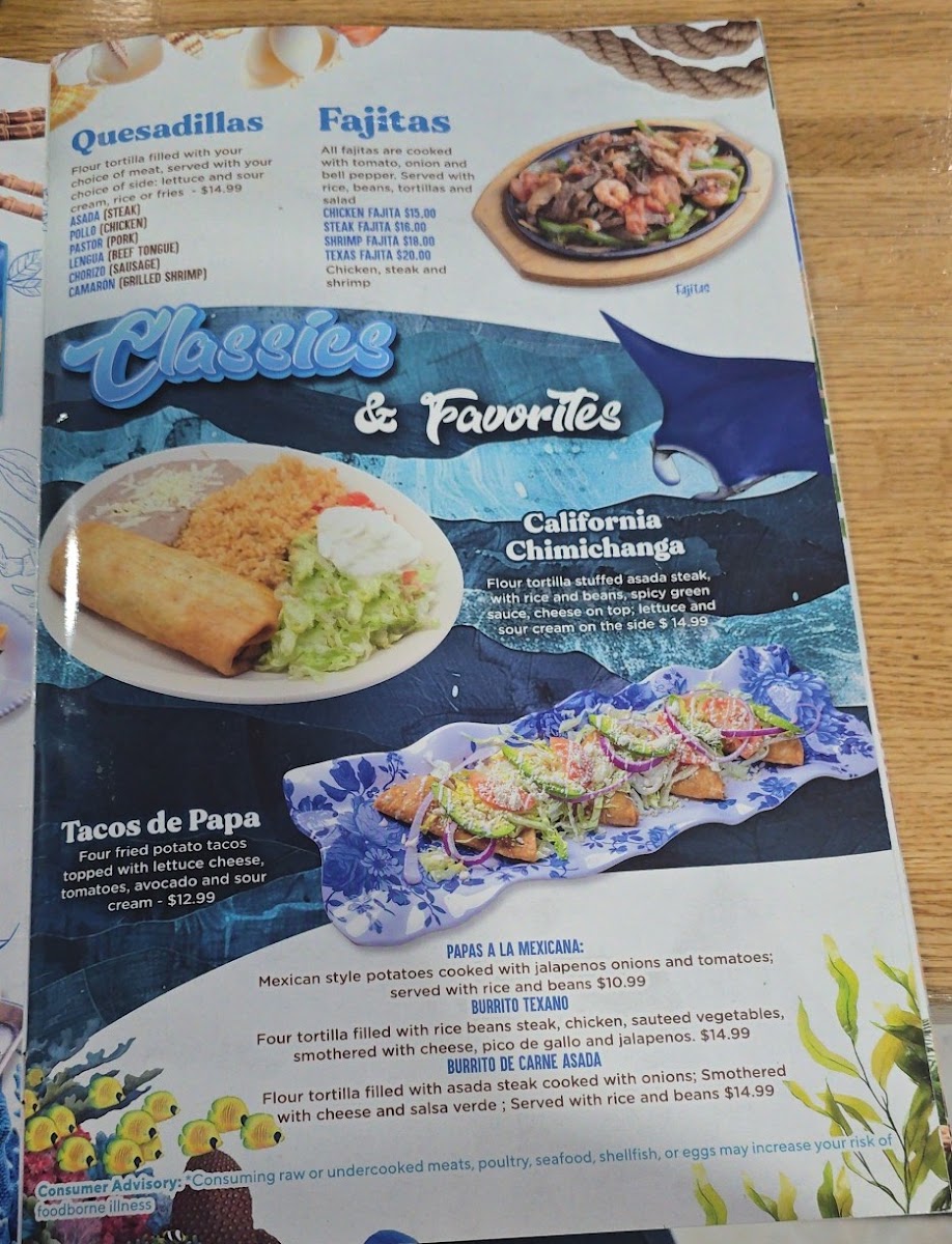 El Ancla Seafood Restaurant and Mariscos Sevierville menu board