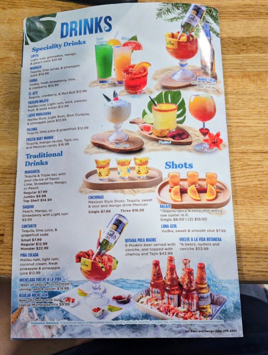 El Ancla Seafood Restaurant and Mariscos Sevierville menu board
