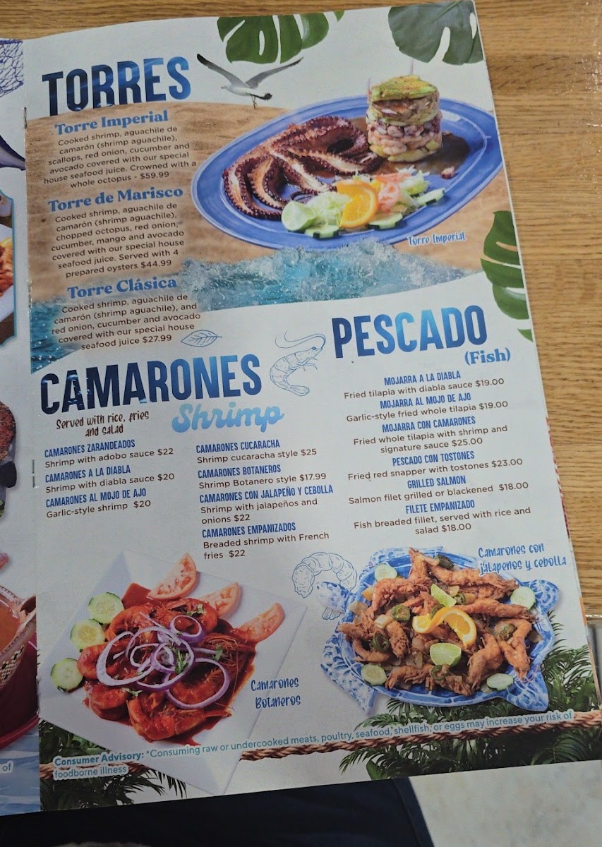 El Ancla Seafood Restaurant and Mariscos Sevierville menu board