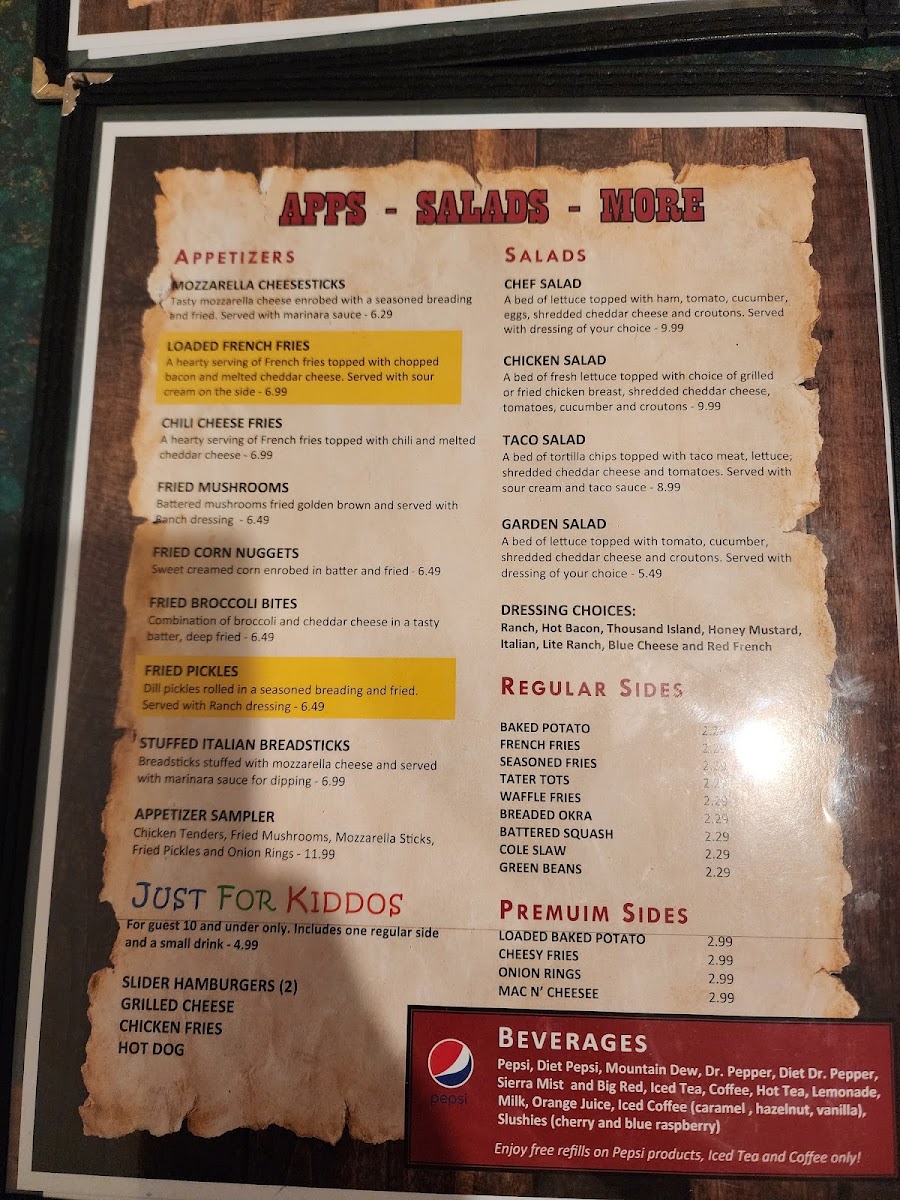 Beasley's Parkway Restaurant menu board
