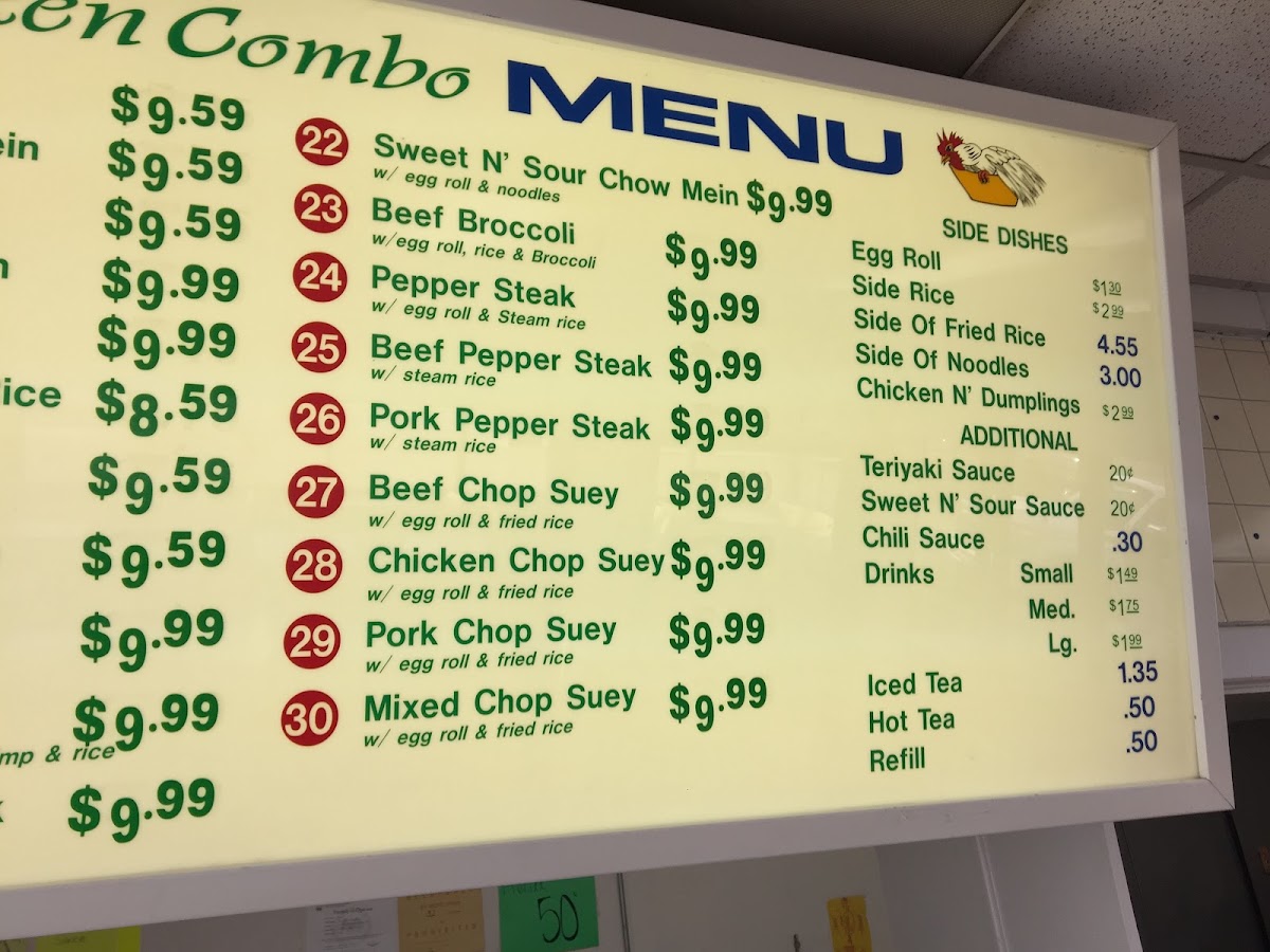 Teriyaki Chicken Combo menu board