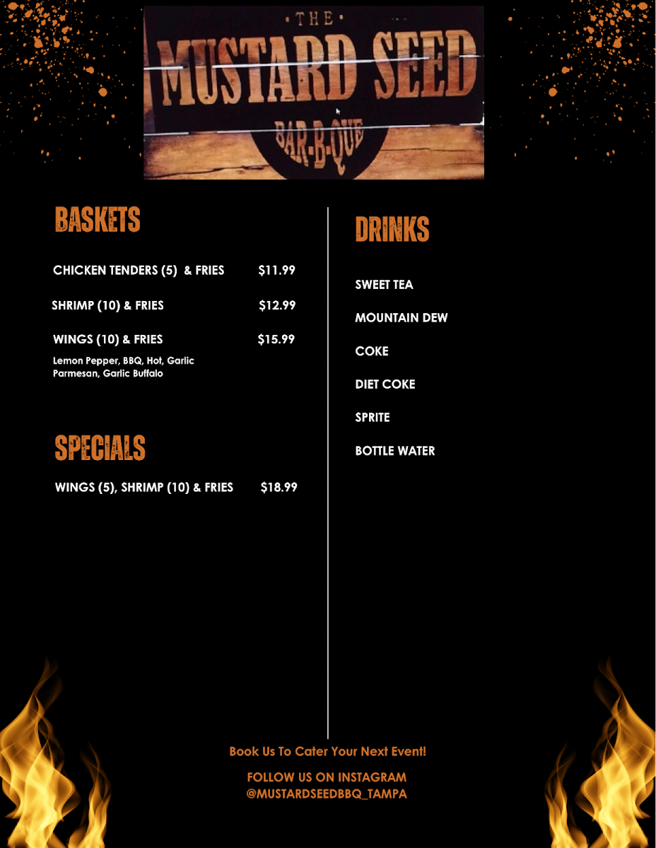 Mustard Seed BBQ Tampa menu board