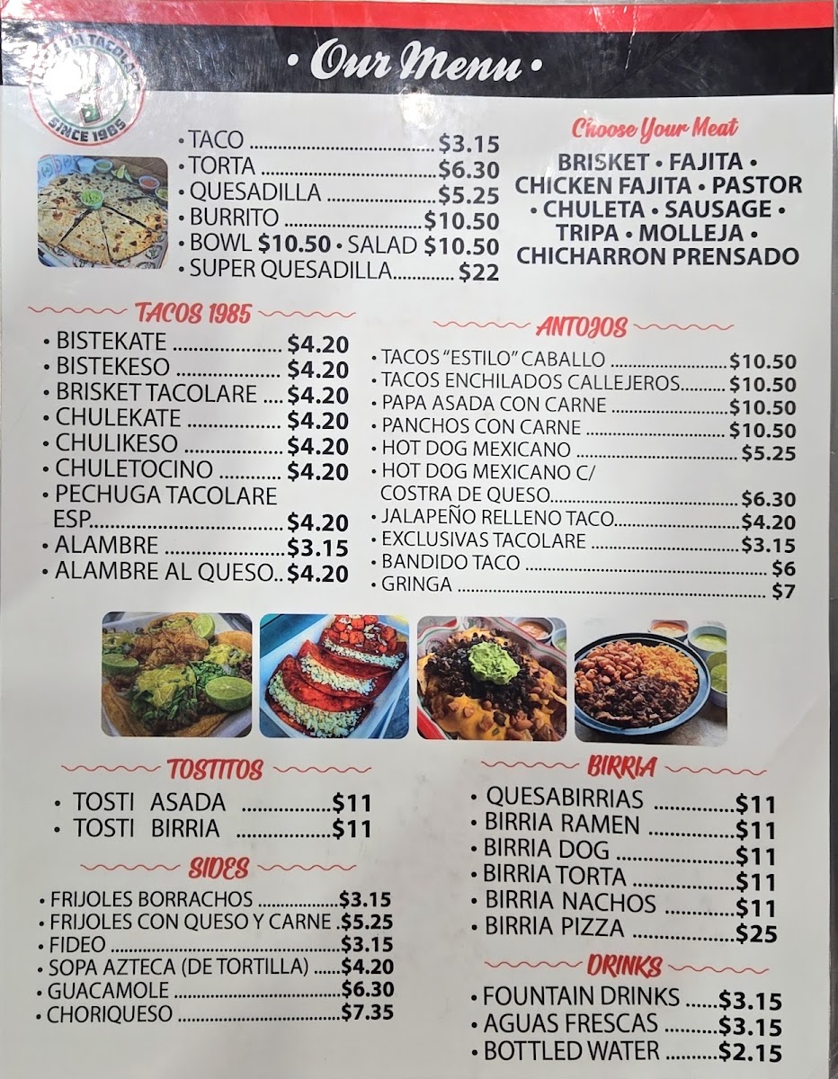 Tacolare Mcpherson menu board