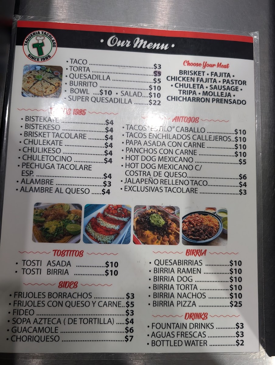 Tacolare Mcpherson menu board