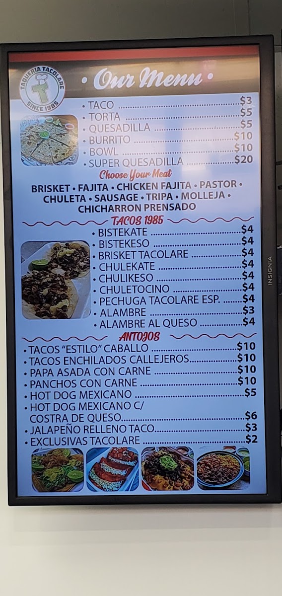 Tacolare Mcpherson menu board