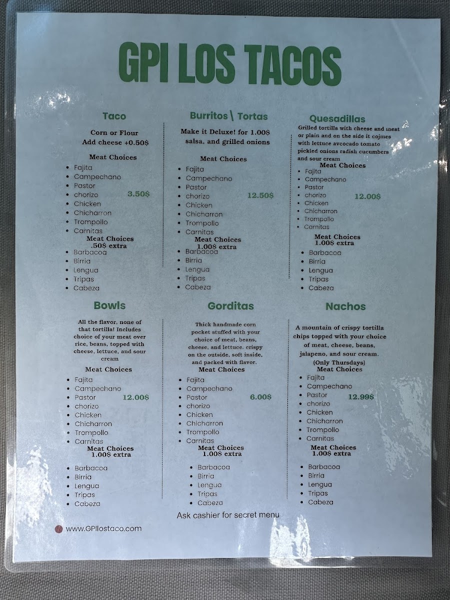 GPI Los Tacos / Mobile FOOD TRUCK menu board