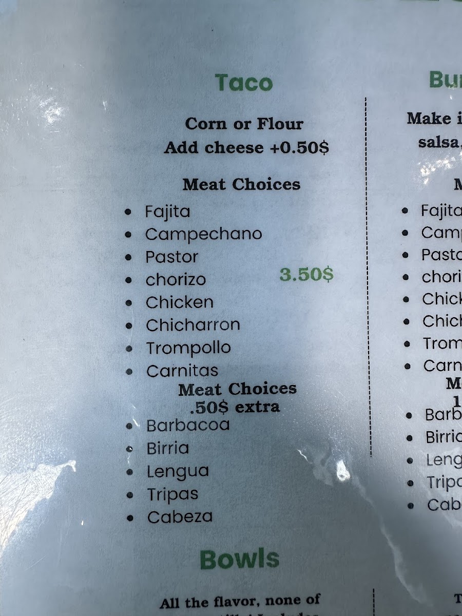 GPI Los Tacos / Mobile FOOD TRUCK menu board