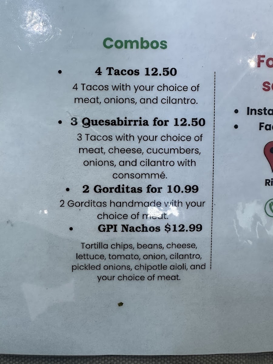 GPI Los Tacos / Mobile FOOD TRUCK menu board