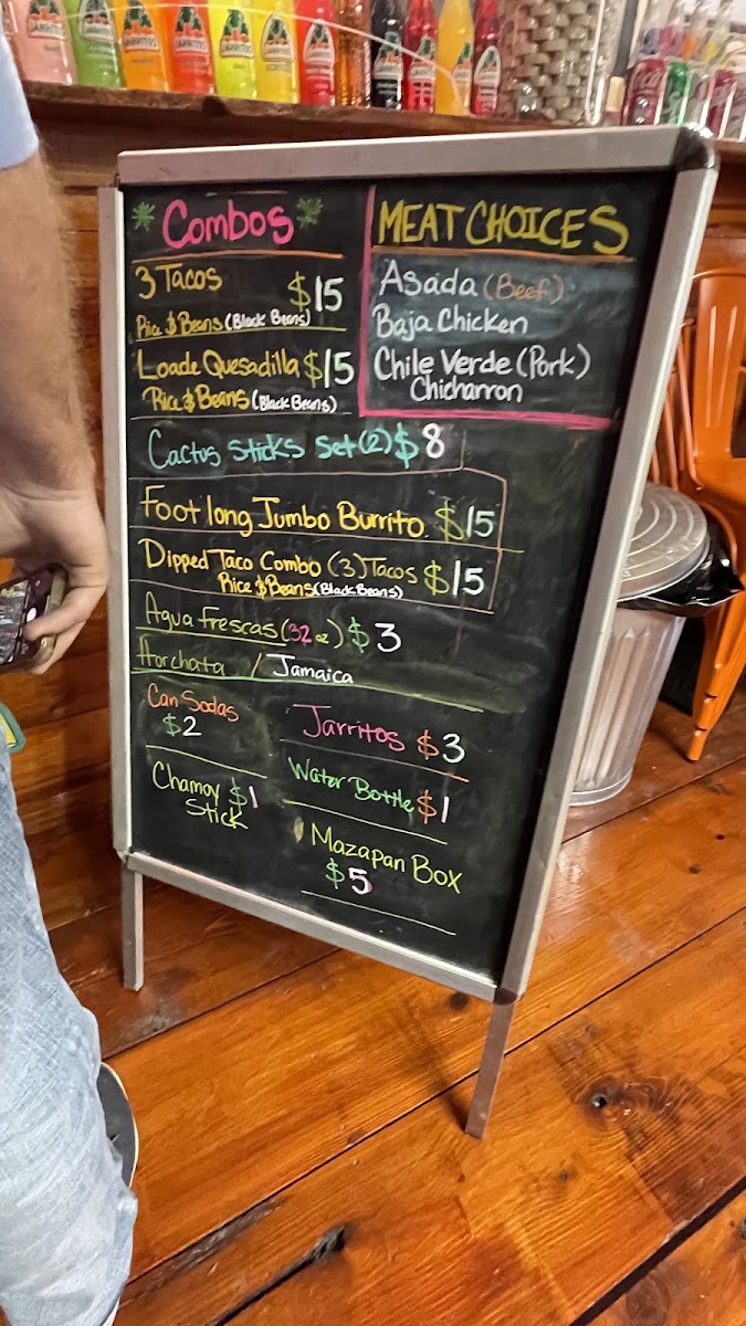 Chubby Cactus Tacos menu board