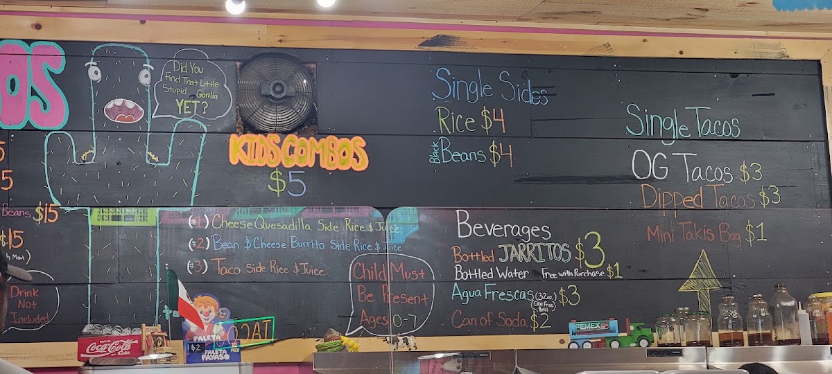 Chubby Cactus Tacos menu board