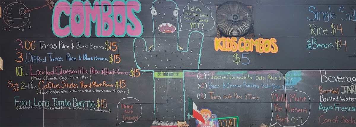 Chubby Cactus Tacos menu board