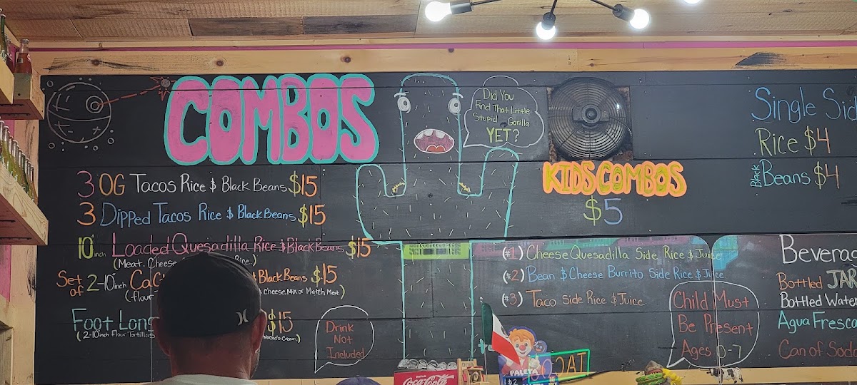 Chubby Cactus Tacos menu board