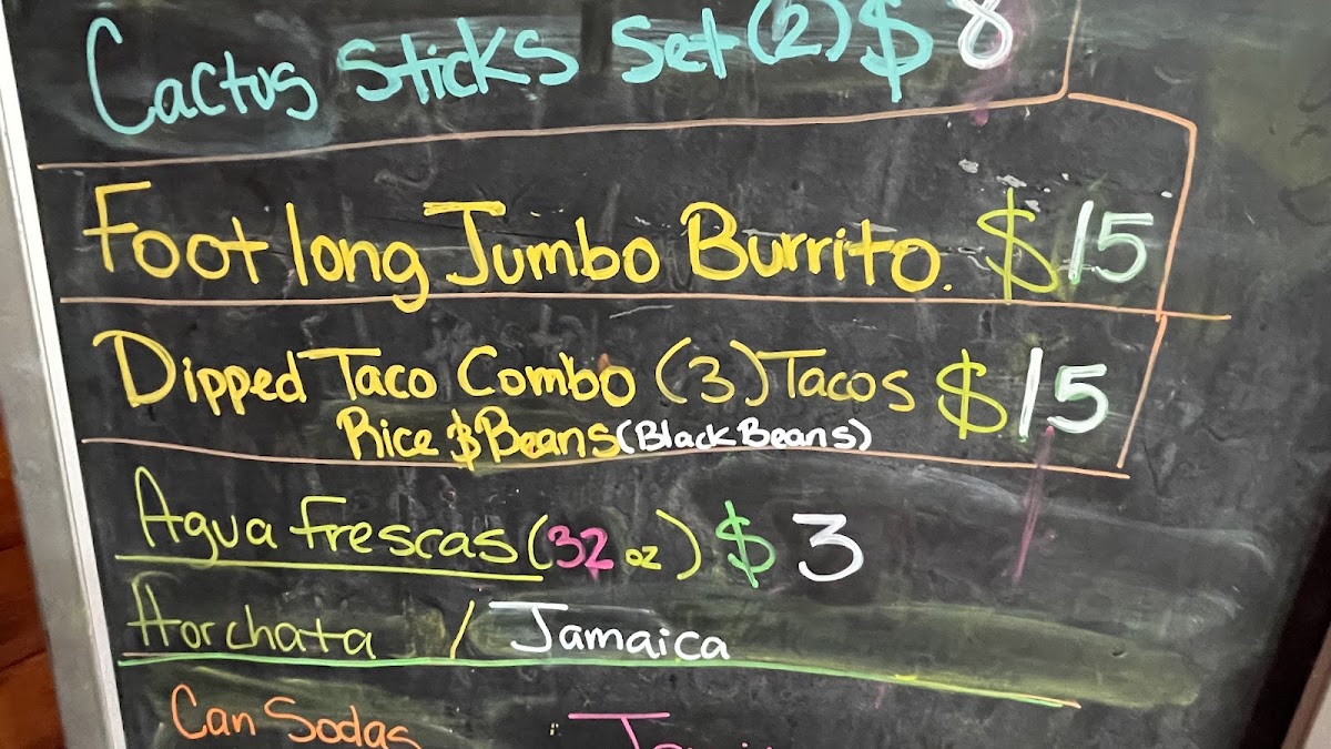 Chubby Cactus Tacos menu board