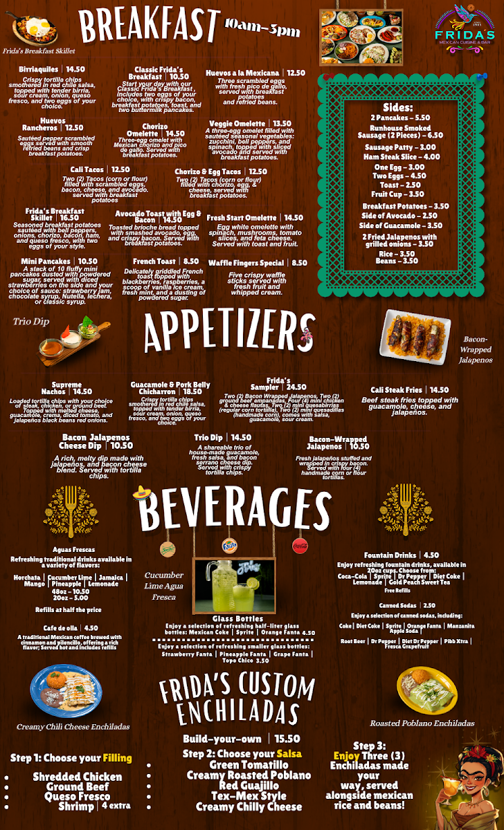 Frida's Mexican Cuisine & Bar menu board