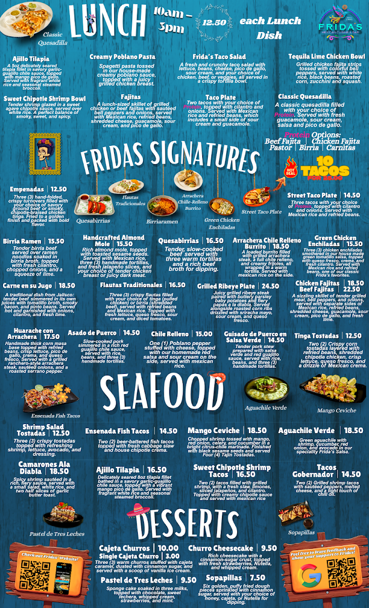 Frida's Mexican Cuisine & Bar menu board