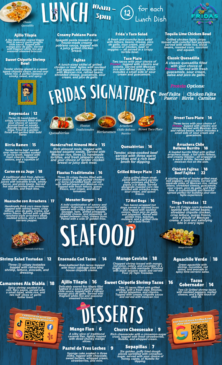 Frida's Mexican Cuisine & Bar menu board