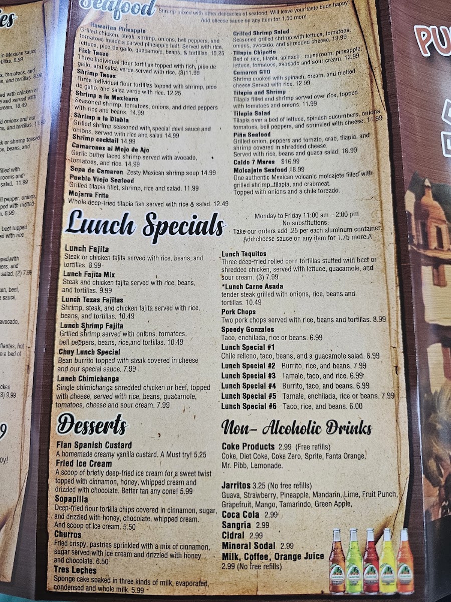 Pueblo Viejo Mexican Grill menu board