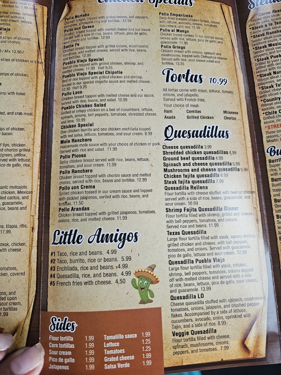 Pueblo Viejo Mexican Grill menu board