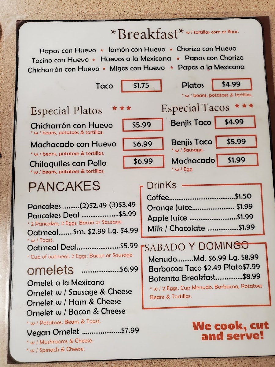 Benji's BBQ menu board