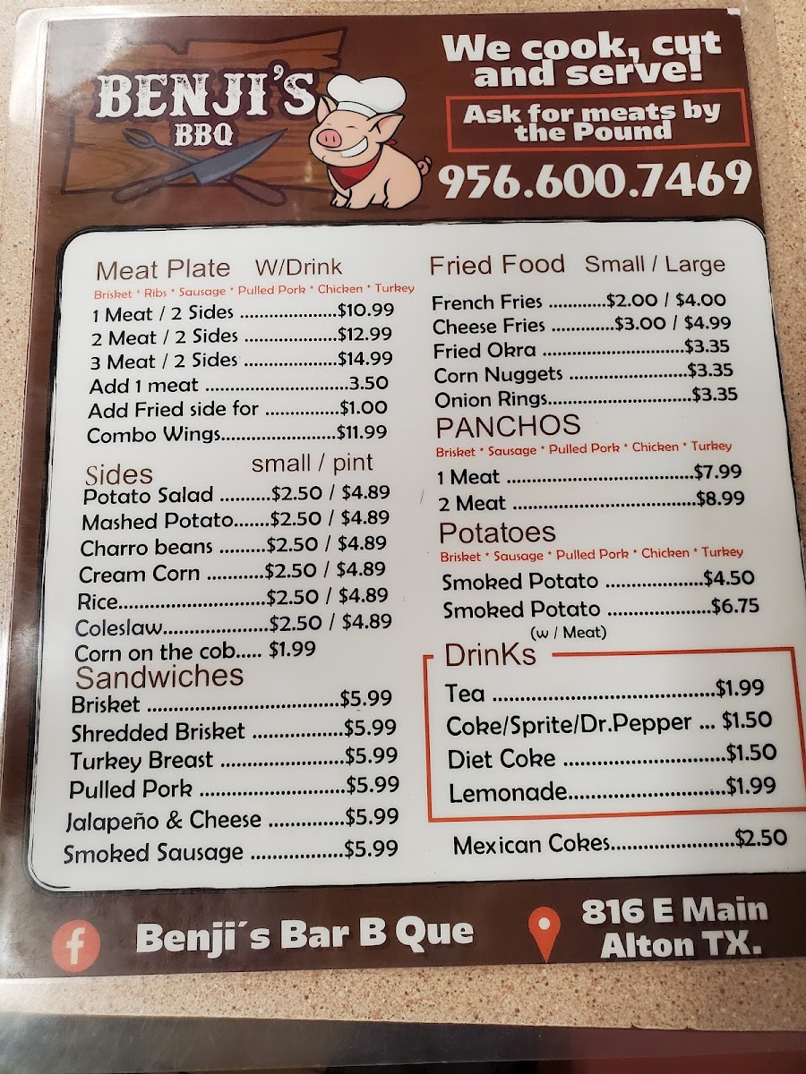 Benji's BBQ menu board