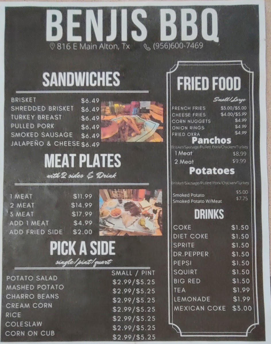 Benji's BBQ menu board