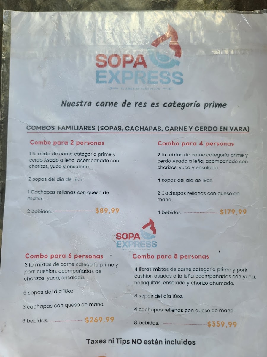 Carne en vara SopaExpress menu board