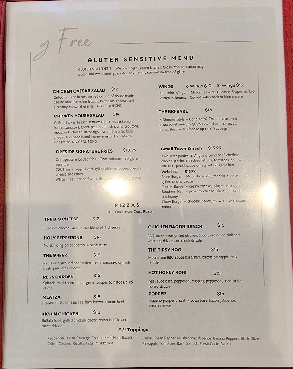 La Louise Pizzeria menu board
