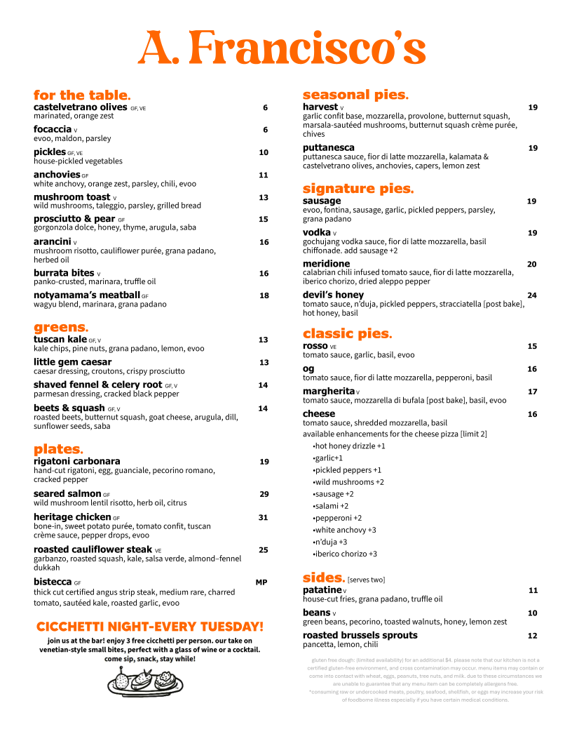 A. Francisco's menu board
