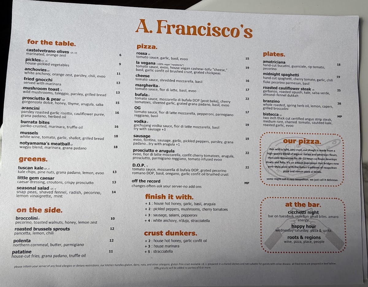 A. Francisco's menu board