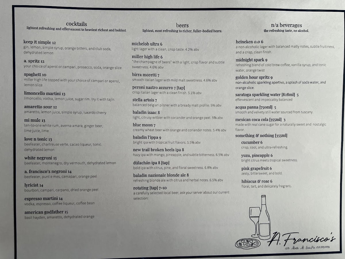 A. Francisco's menu board
