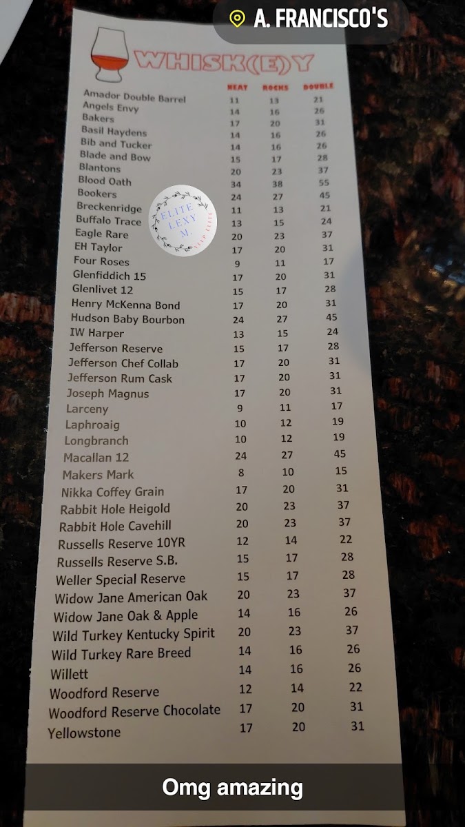 A. Francisco's menu board