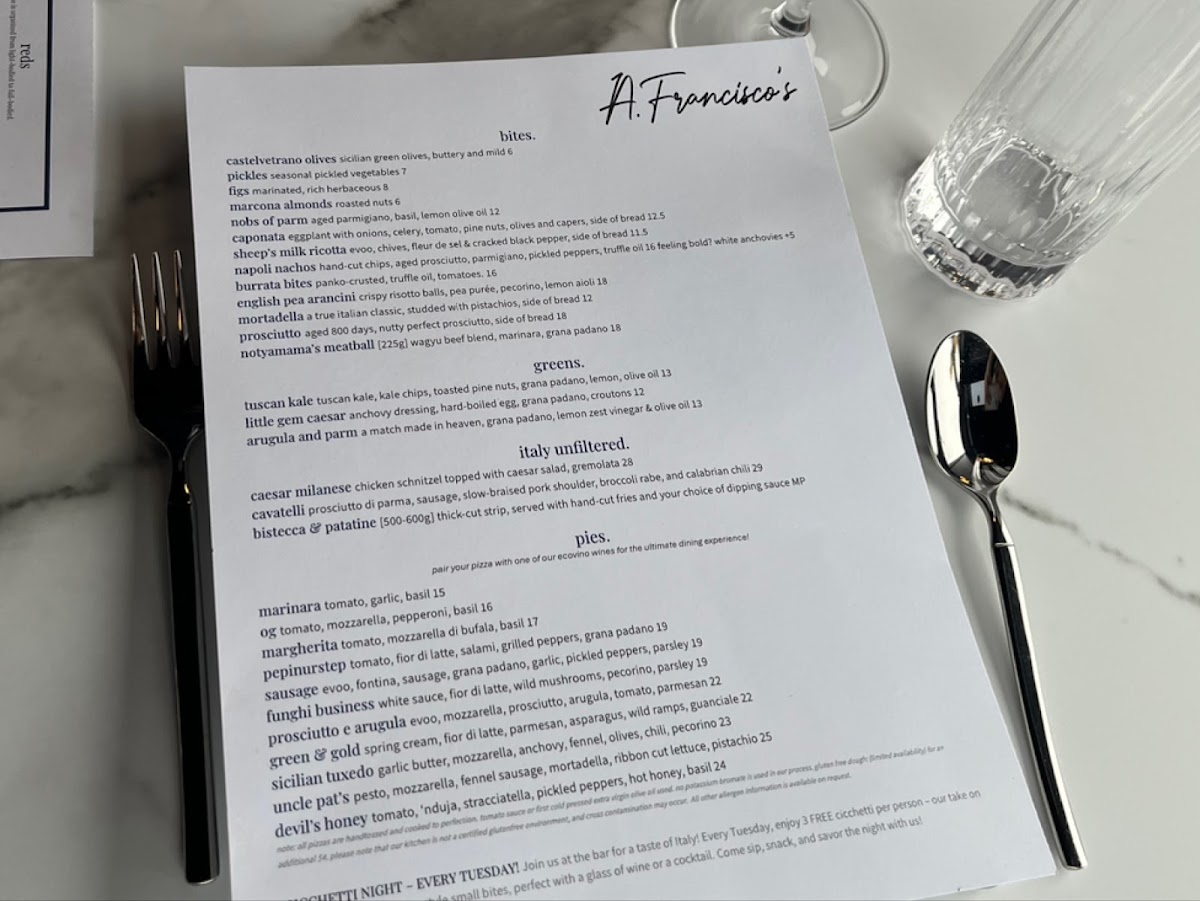 A. Francisco's menu board