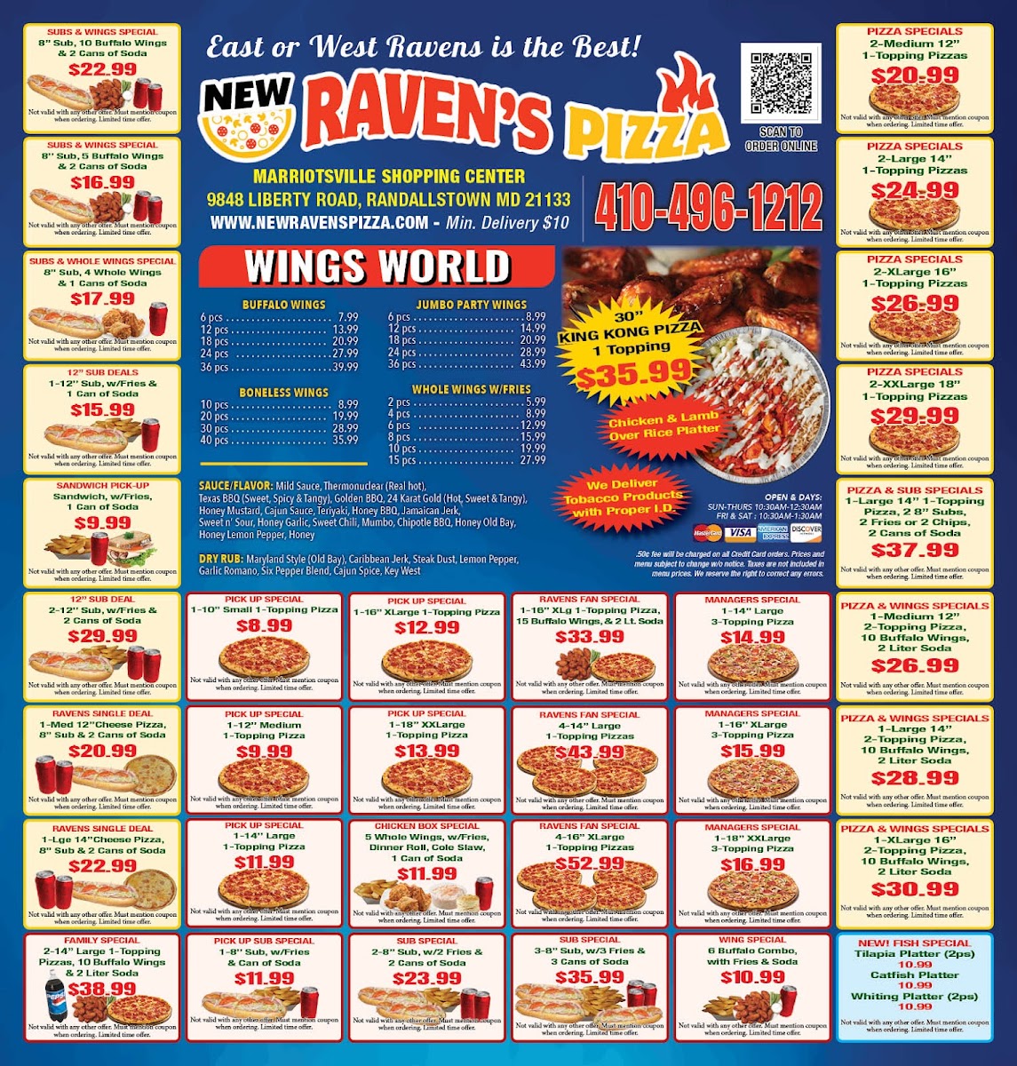 New Ravens Pizza menu board