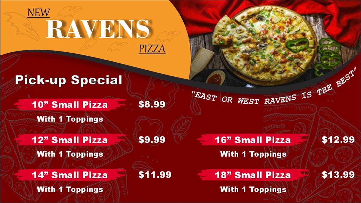 New Ravens Pizza menu board