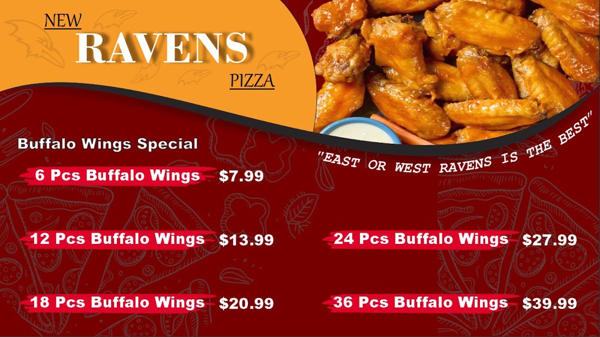 New Ravens Pizza menu board