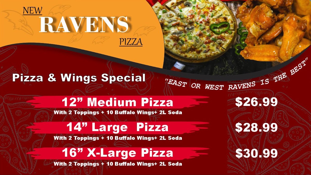 New Ravens Pizza menu board