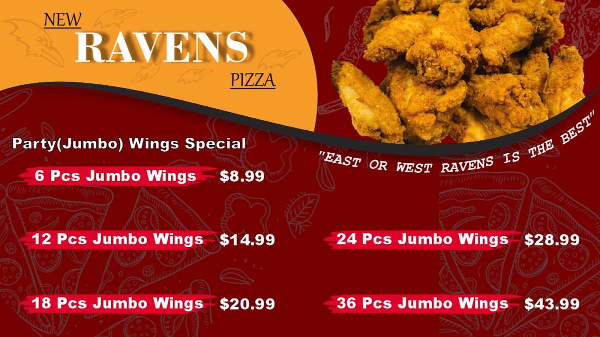 New Ravens Pizza menu board
