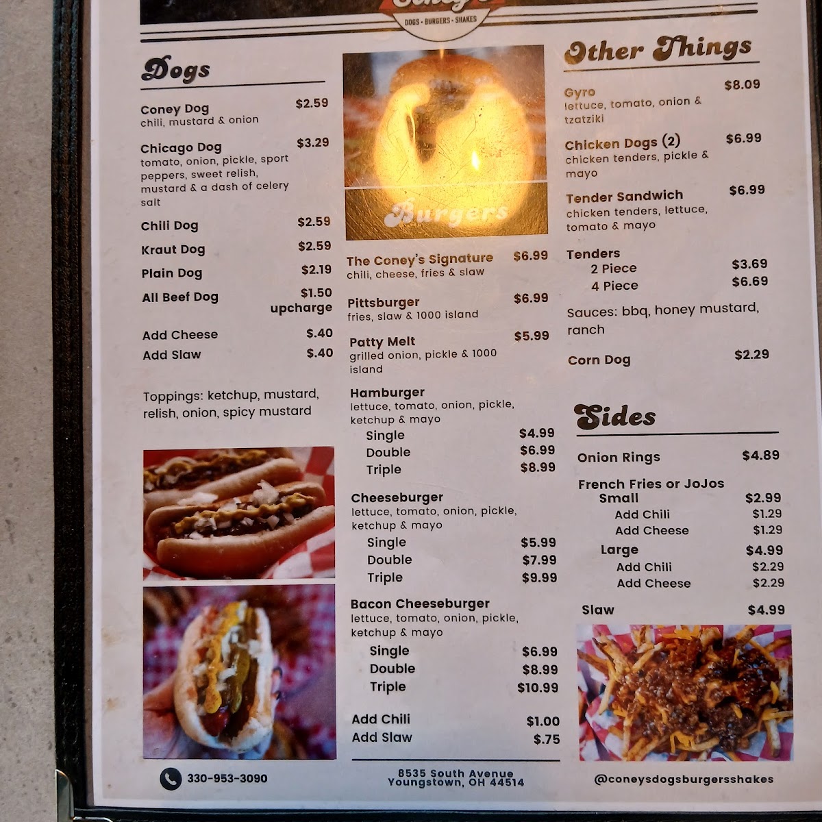 Coney's menu board