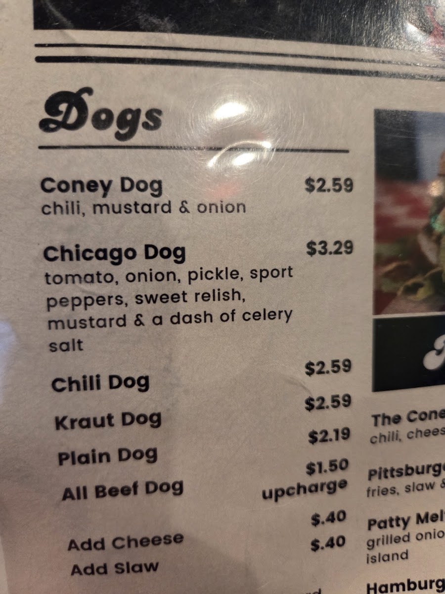 Coney's menu board