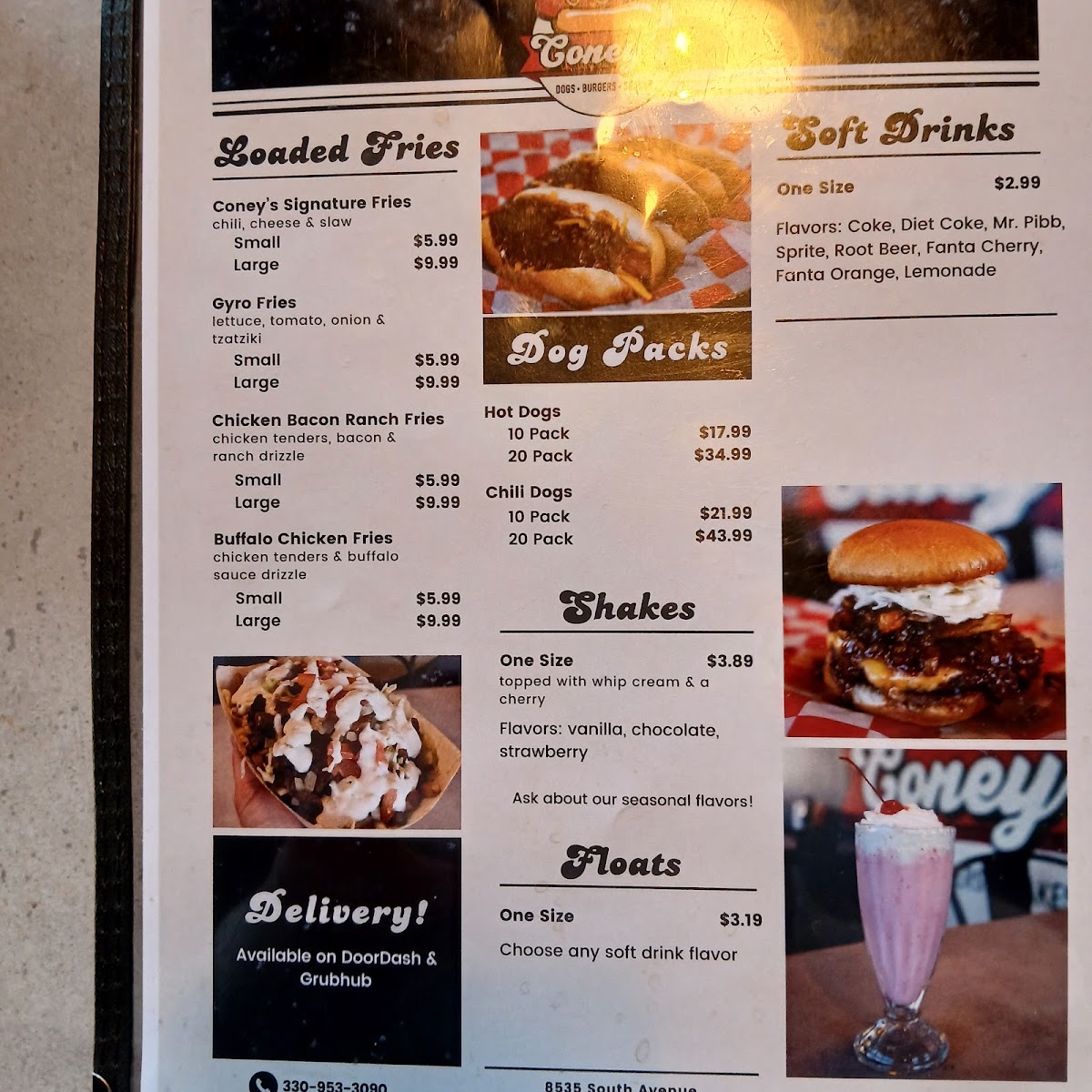 Coney's menu board