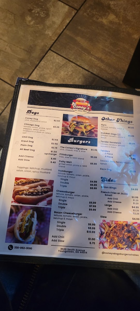 Coney's menu board