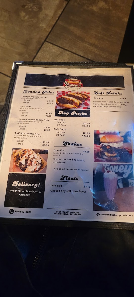 Coney's menu board