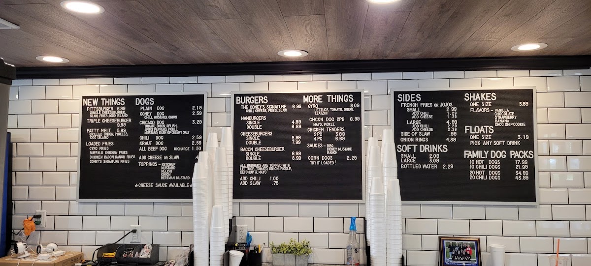Coney's menu board