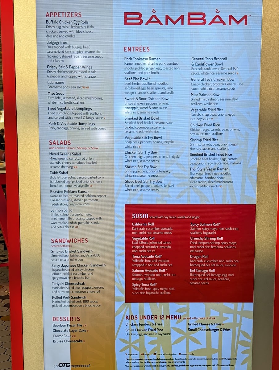 Bam Bam menu board