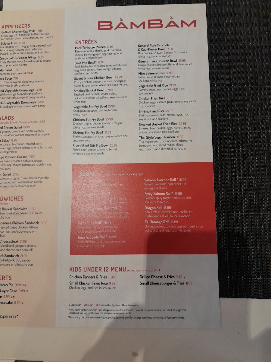 Bam Bam menu board