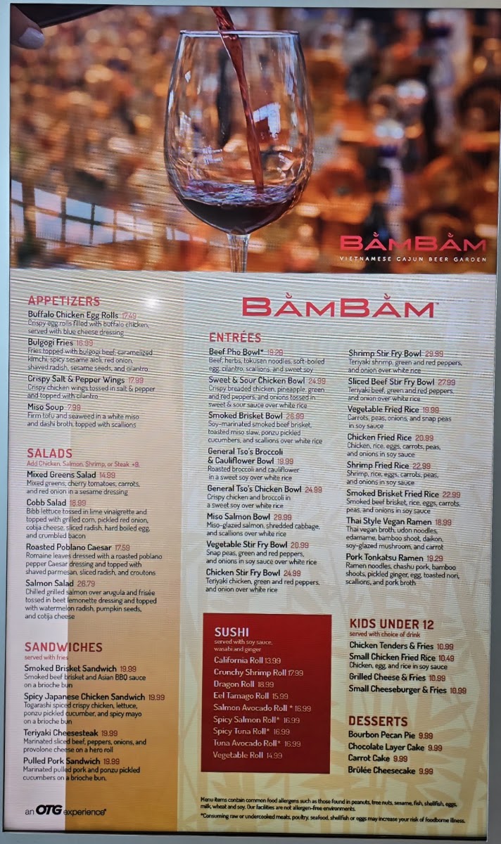 Bam Bam menu board