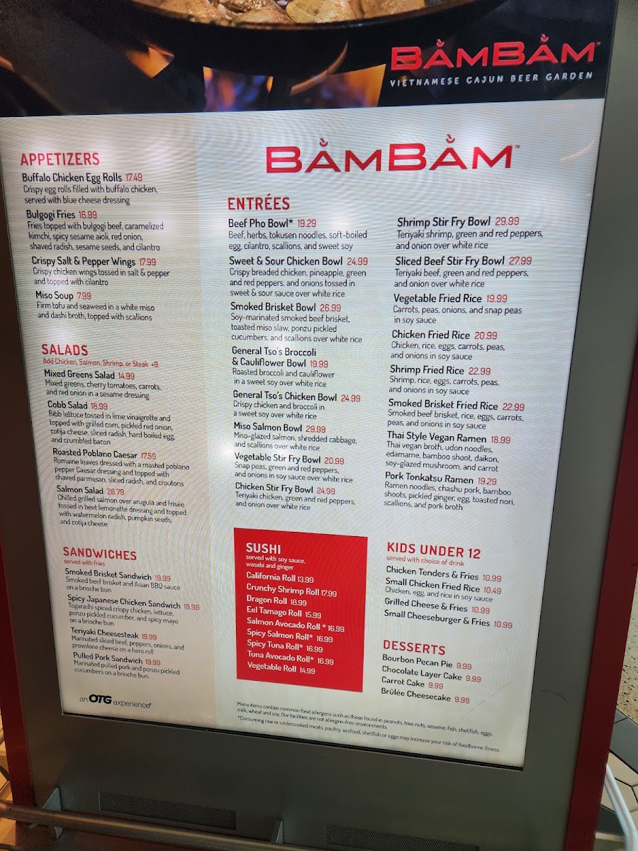 Bam Bam menu board