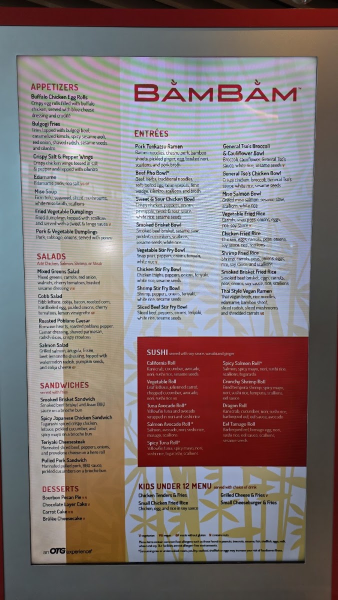 Bam Bam menu board