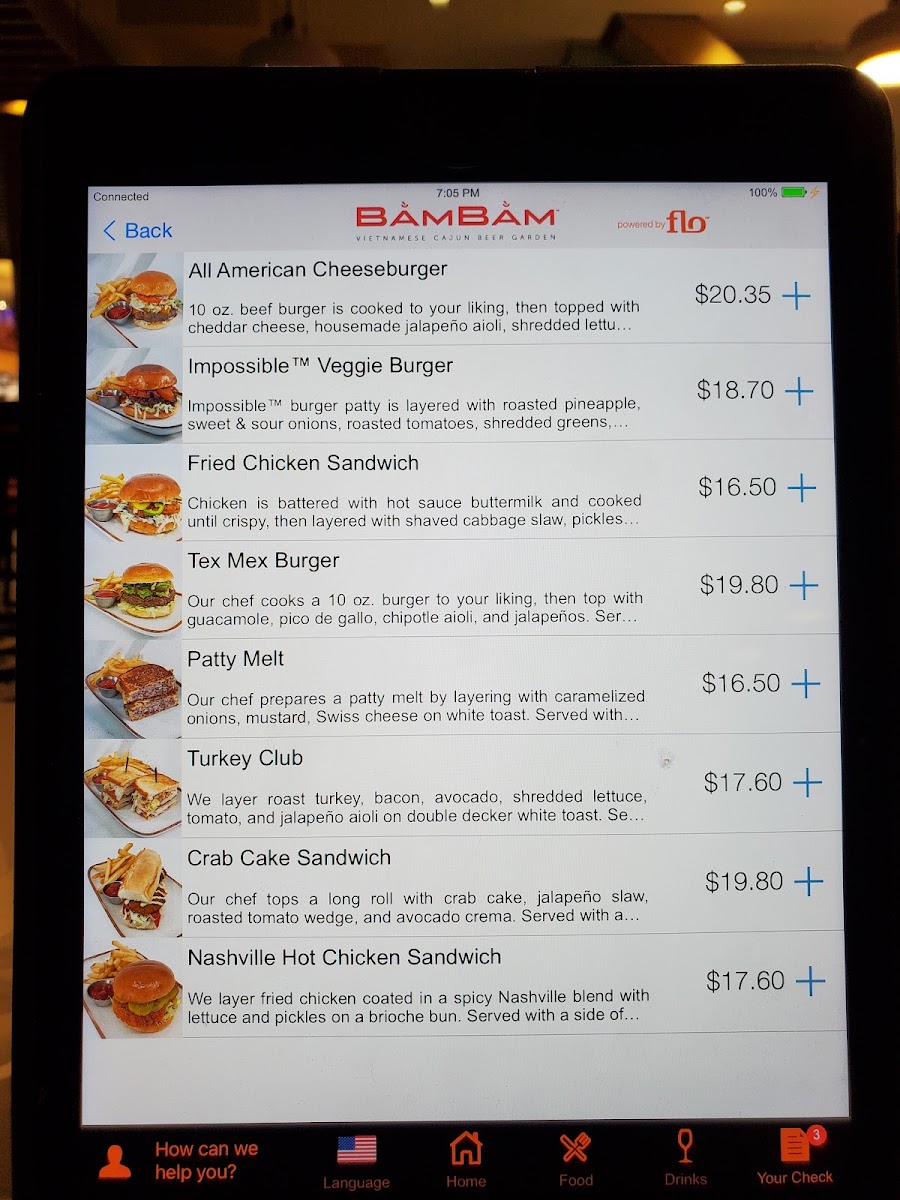Bam Bam menu board